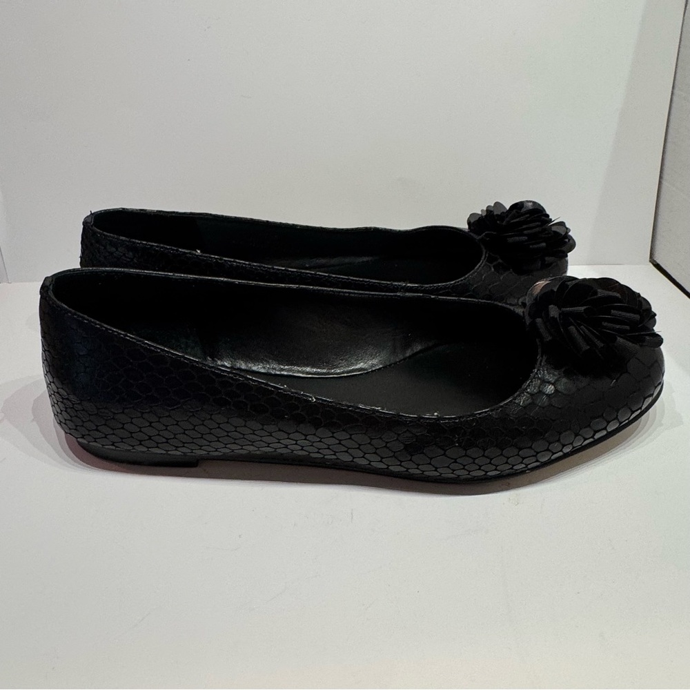 TALBOT'S GENUINE LEATHER Sequin Bling rose black snake skin flat shoes Size 7.5